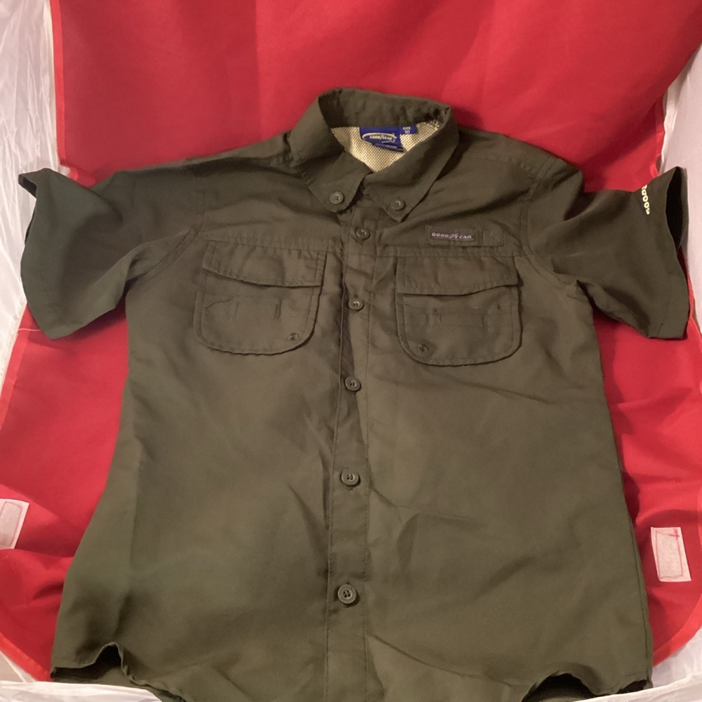 Goodyear button green shorts sleeves outdoor shirt for boy